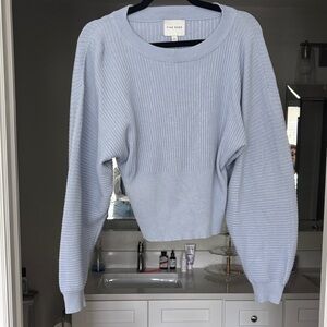 Pink Rose Soft Blue Crew Neck Sweater